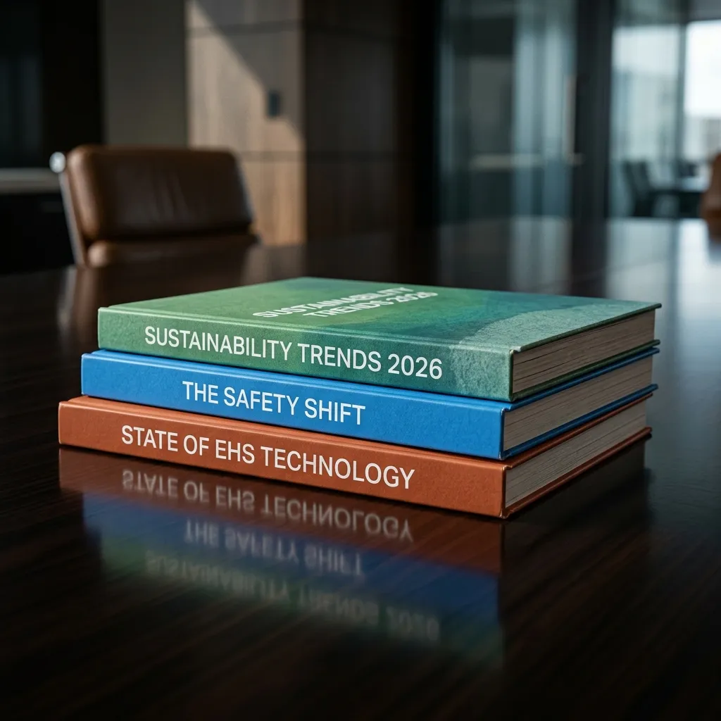 Stack of three EHS survey reports from Cority, Enablon, and Quentic